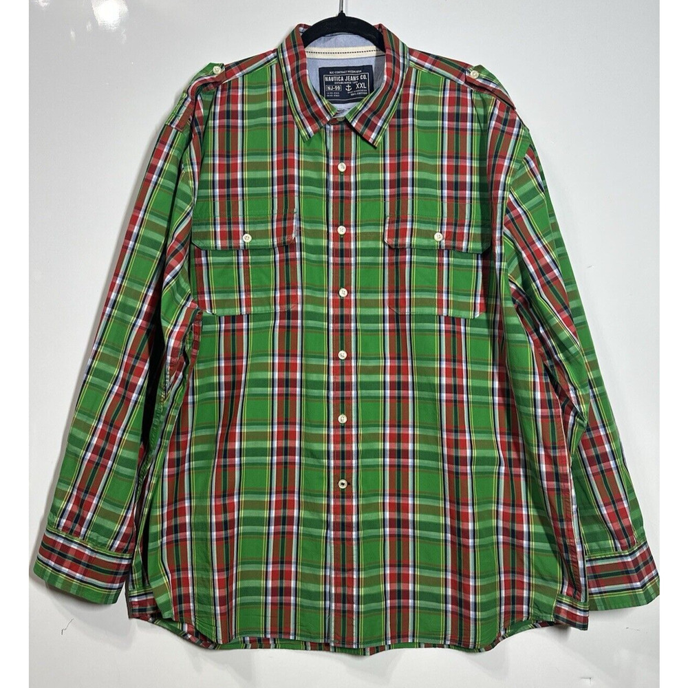 Nautica Button Down Plaid Long Sleeve Cotton Colorful Casual Men's Size 2XL